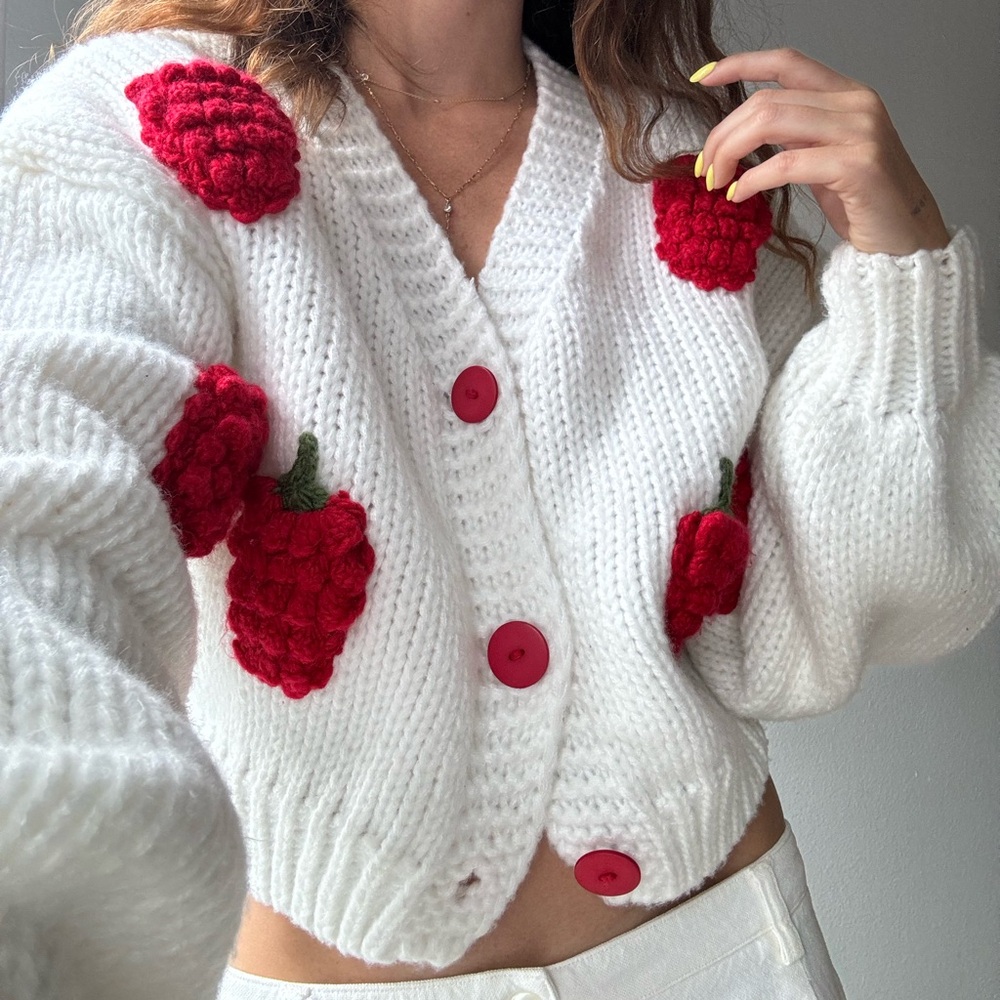 3D raspberry knit cardigan